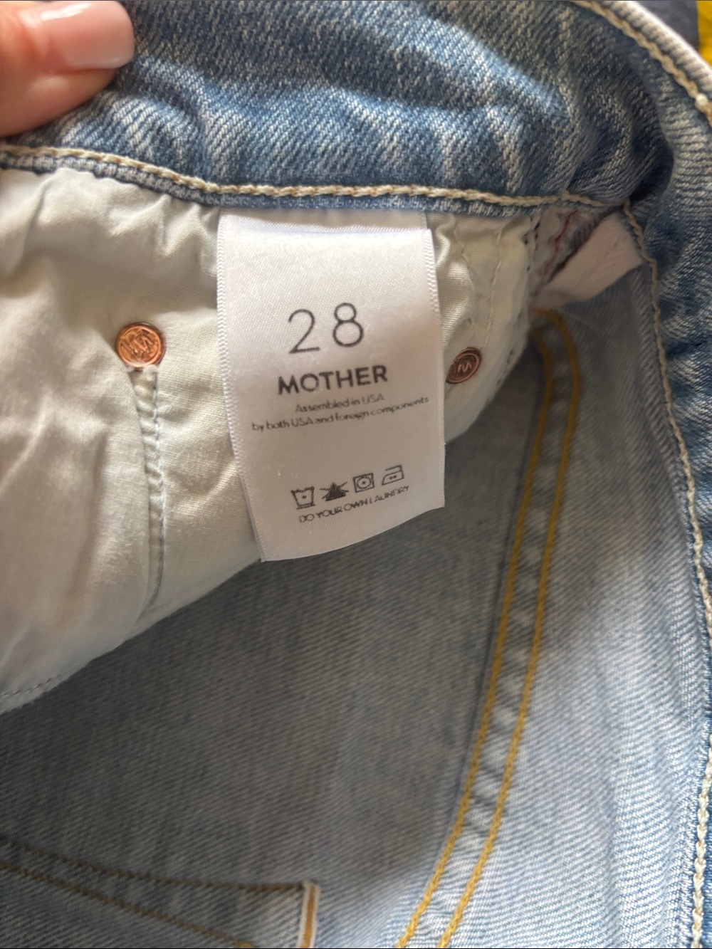 MOTHER Light Blue Denim Shorts with Red and Navy Side Stripe - Picture 3 of 4